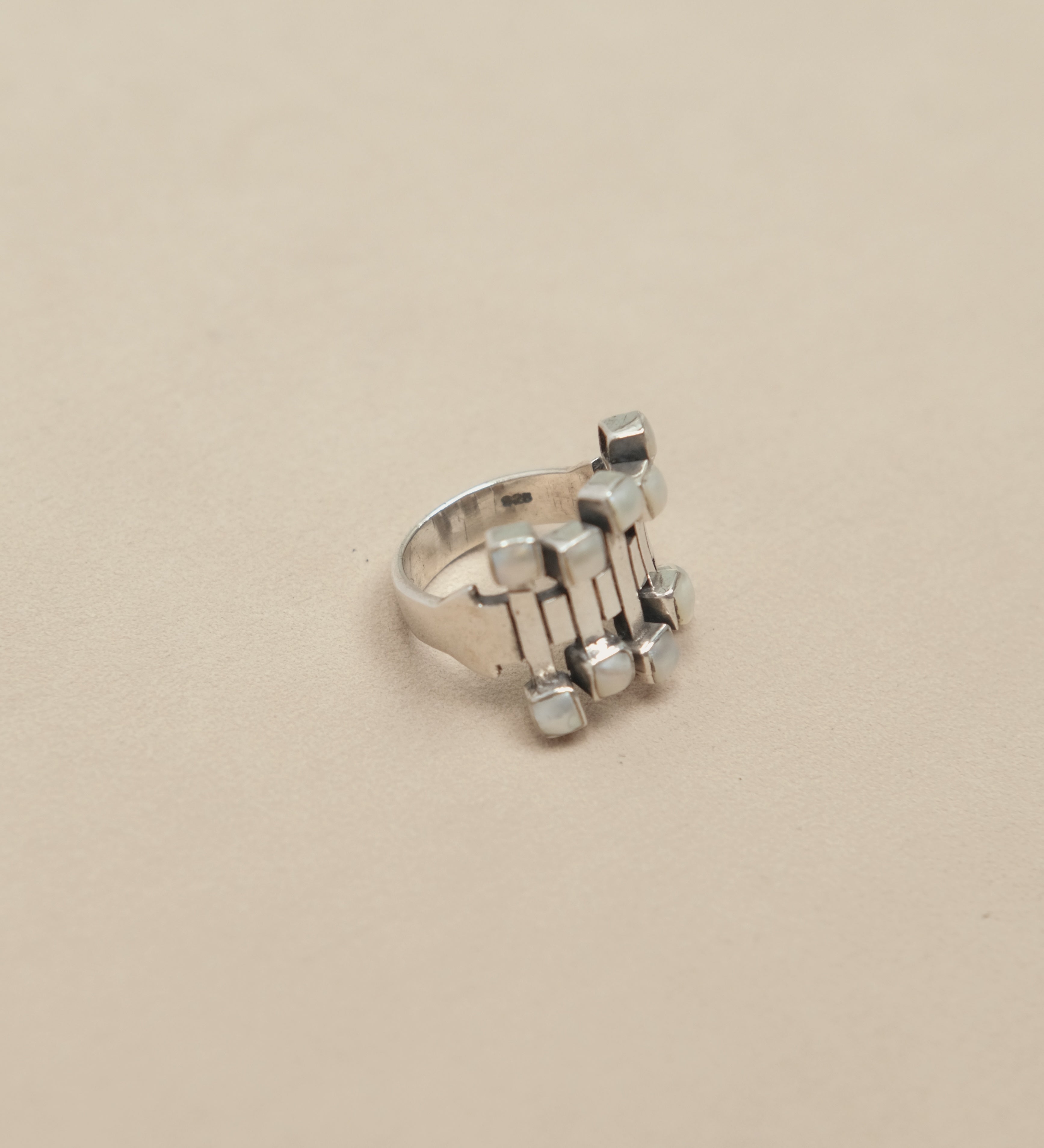 Vintage Pearl Brutalist Sterling Silver Ring