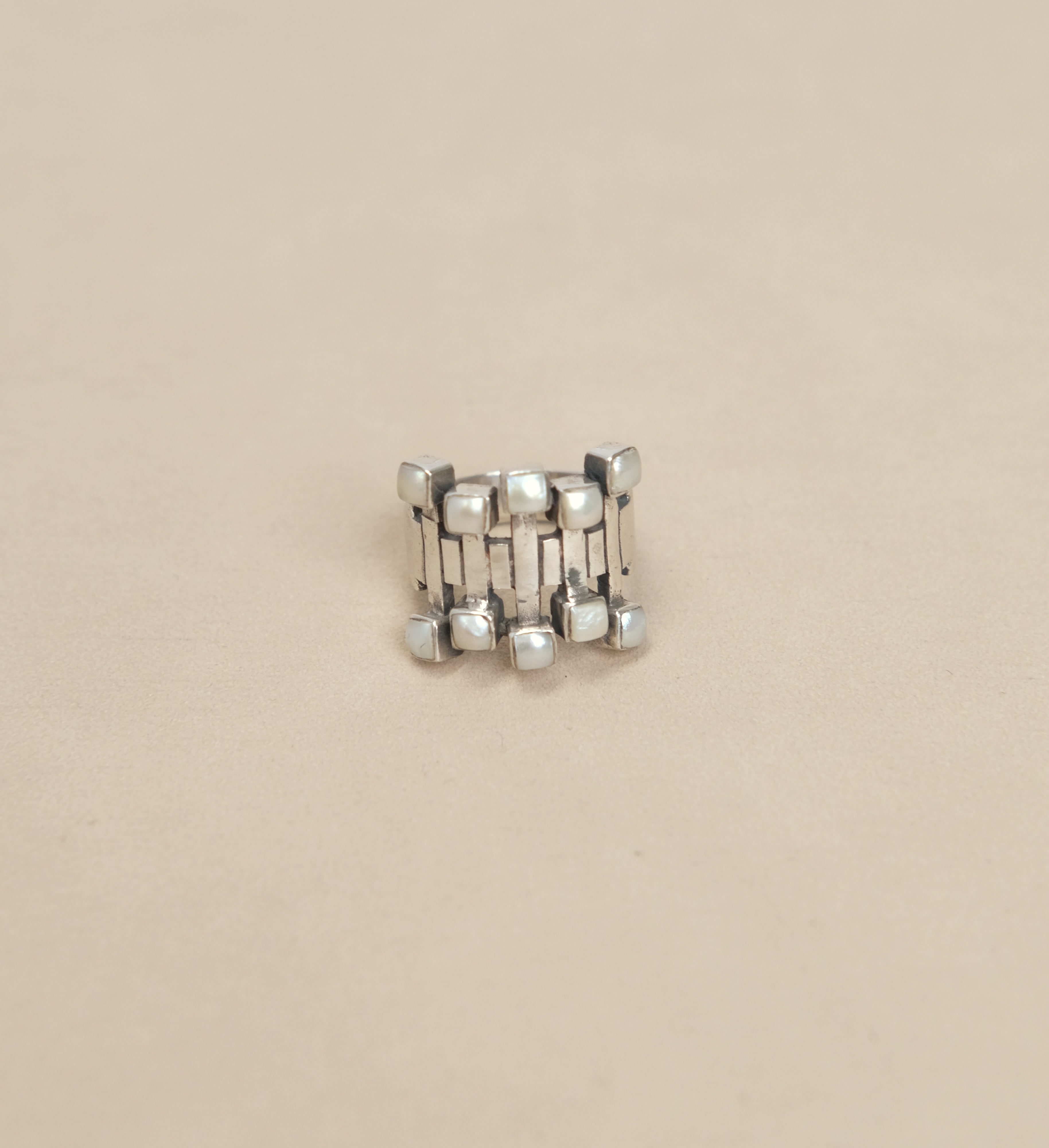 Vintage Pearl Brutalist Sterling Silver Ring