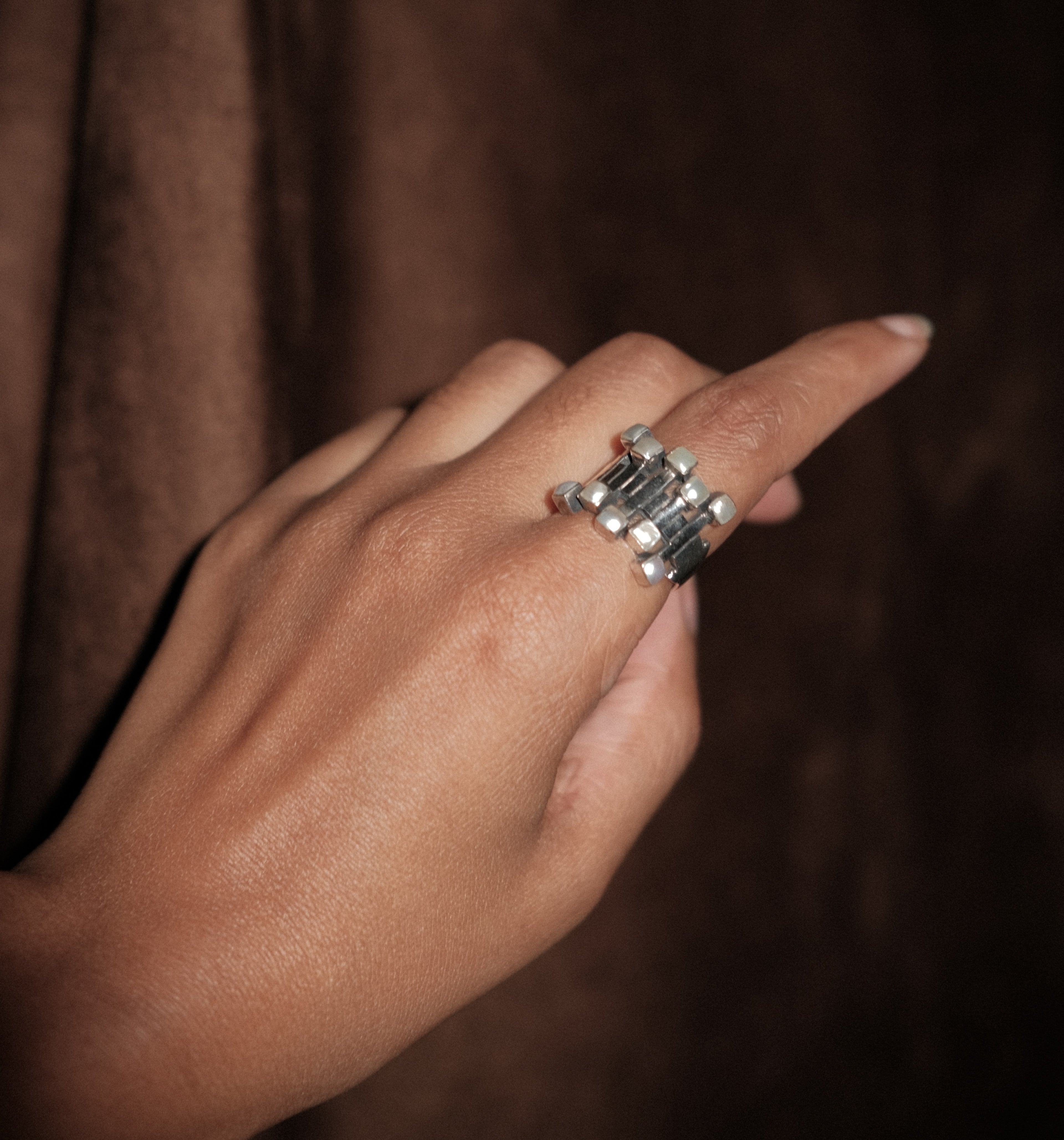Vintage Pearl Brutalist Sterling Silver Ring