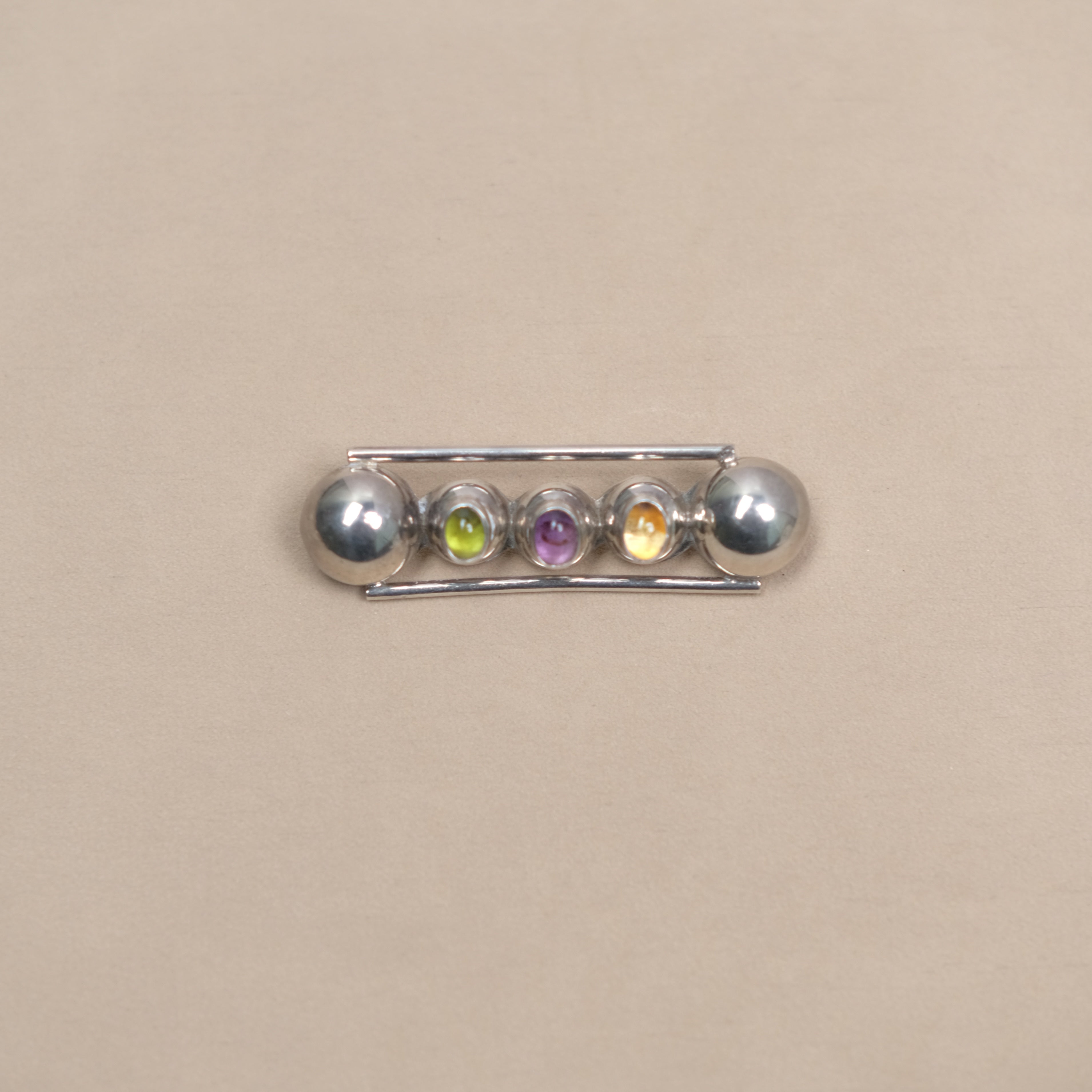 Vintage Sterling Silver Gemstone Brooch