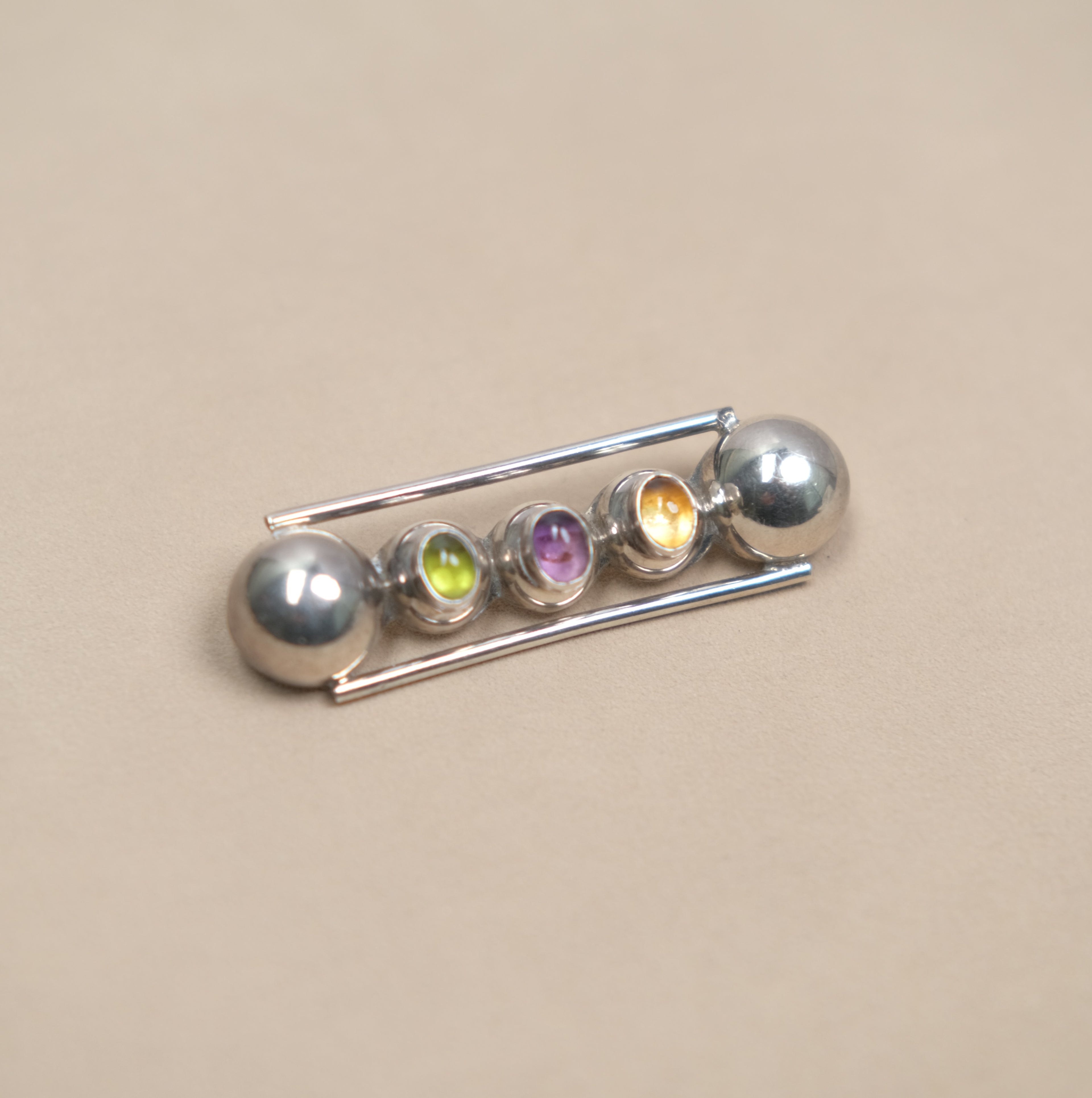 Vintage Sterling Silver Gemstone Brooch